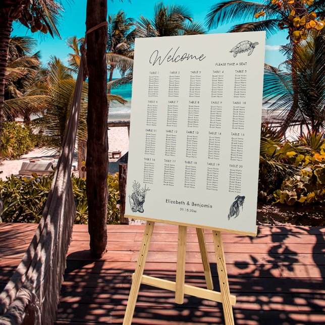 Summer Beach Destination Wedding Seating Chart Foam Board (Front)