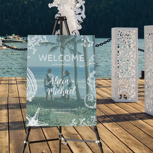 Summer beach destination wedding welcome sign