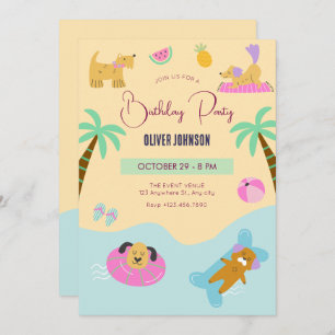 Summer beach dog vacation birthday invitation