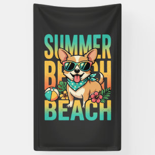 Summer Beach Dog Vacation Vector Banner