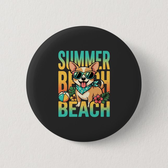 Summer Beach Dog Vacation Vector Button (Front)