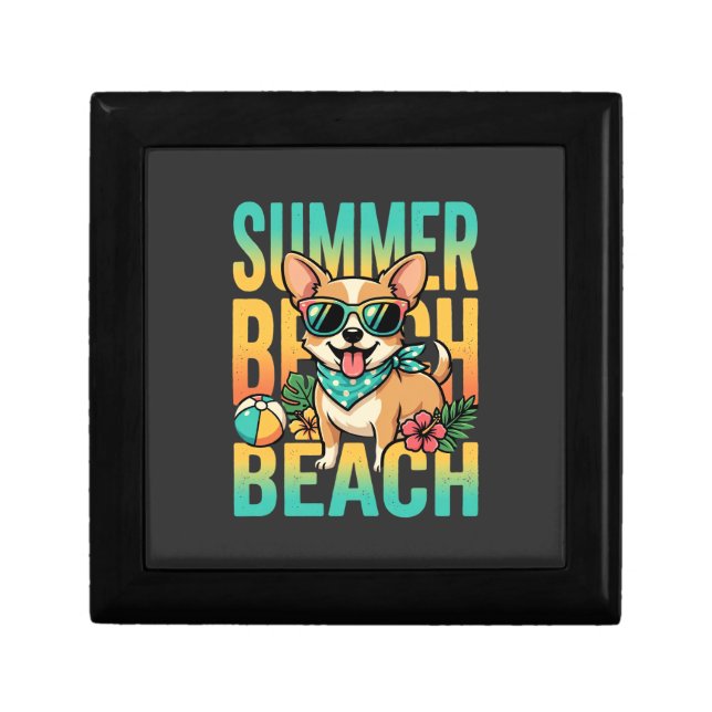 Summer Beach Dog Vacation Vector Gift Box (Front)