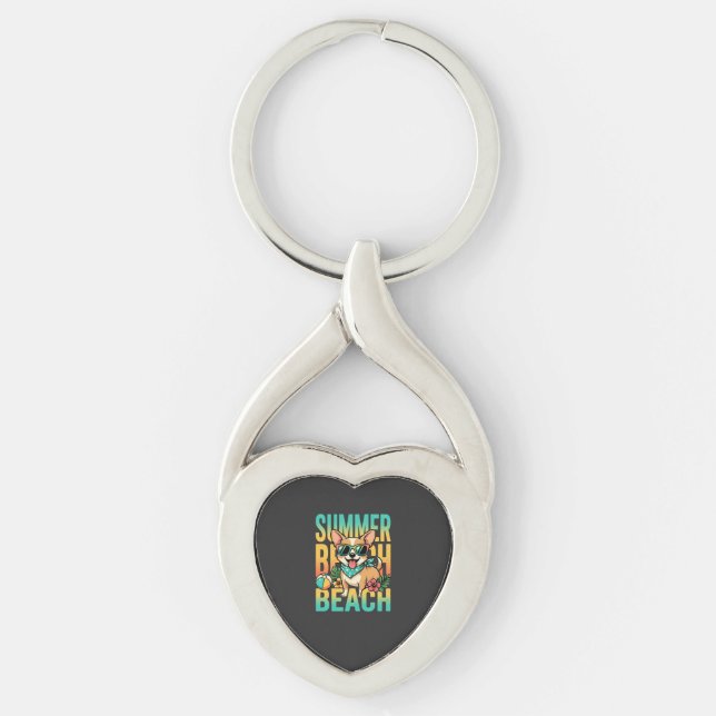 Summer Beach Dog Vacation Vector Keychain (Front)
