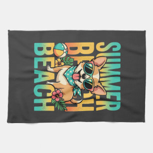 Summer Beach Dog Vacation Vector Kitchen Towel