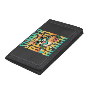 Summer Beach Dog Vacation Vector Trifold Wallet
