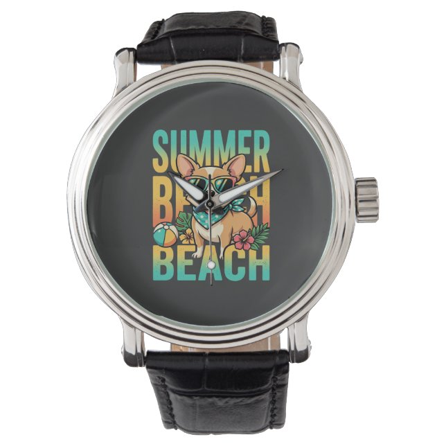 Summer Beach Dog Vacation Vector Watch (Front)