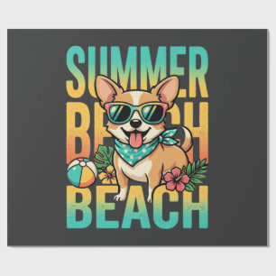 Summer Beach Dog Vacation Vector Wrapping Paper