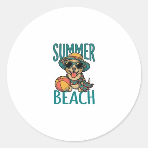 Summer Beach Dog Vintage Sunglasses Shirt Design_1 Classic Round Sticker