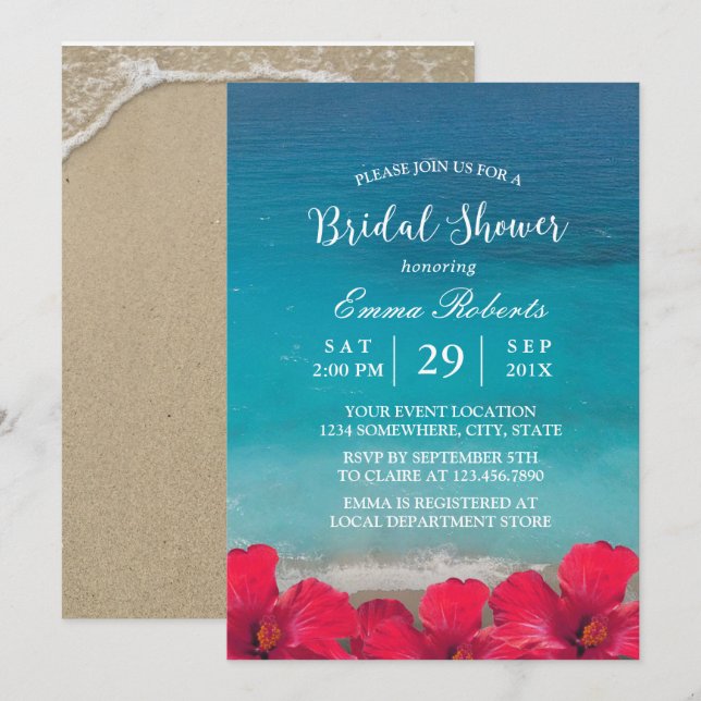 Summer Beach Elegant Floral Bridal Shower Invitation (Front/Back)