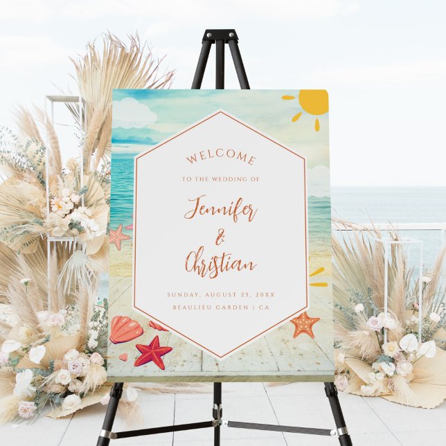 Summer Beach Elegant Script Wedding Welcome Sign (Creator Uploaded)