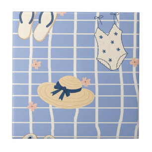 Summer Beach Essentials Pattern (1) Ceramic Tile
