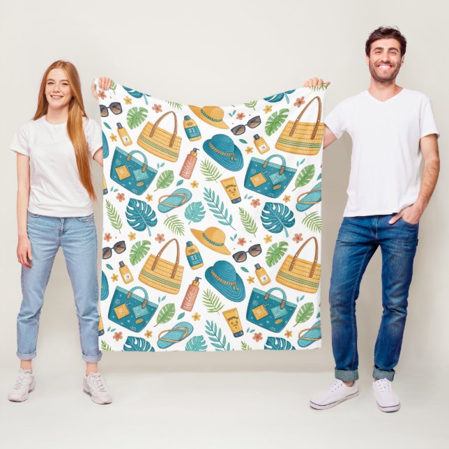 Summer Beach Essentials Pattern (1) Fleece Blanket (In Situ)