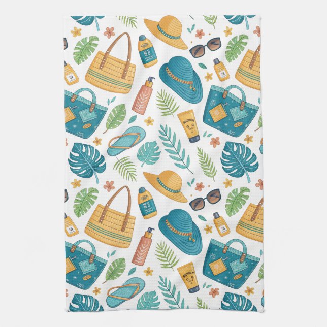 Summer Beach Essentials Pattern (1) Kitchen Towel (Vertical)