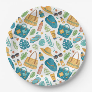 Summer Beach Essentials Pattern (1) Paper Plates