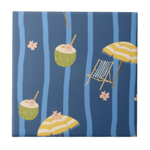 Summer Beach Essentials Pattern (2) Ceramic Tile