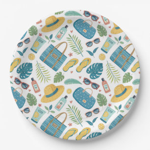 Summer Beach Essentials Pattern (2) Paper Plates