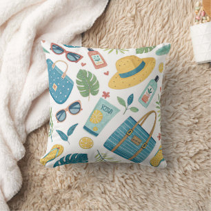 Summer Beach Essentials Pattern (2) Throw Pillow
