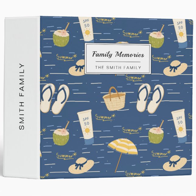 Summer Beach Essentials Pattern (3) 3 Ring Binder (Front/Spine)