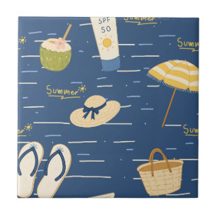 Summer Beach Essentials Pattern (3) Ceramic Tile