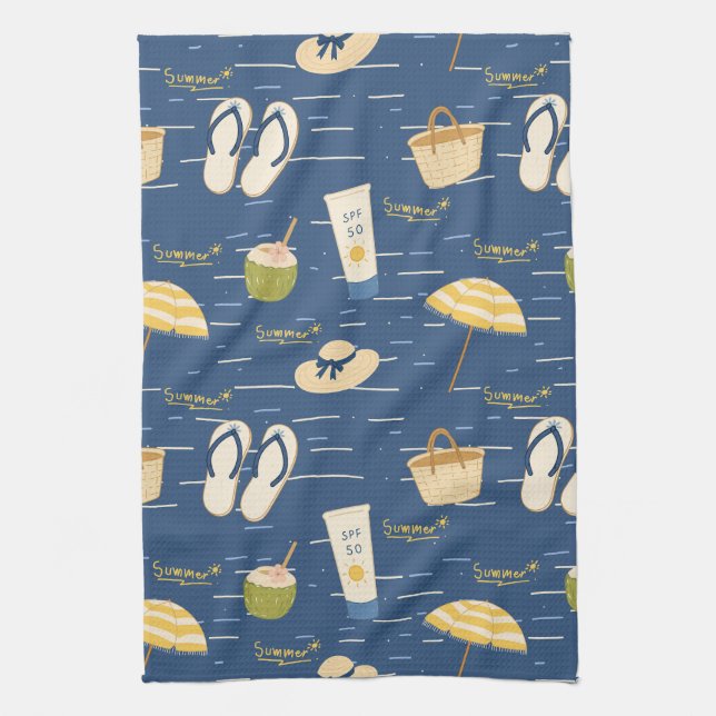Summer Beach Essentials Pattern (3) Kitchen Towel (Vertical)