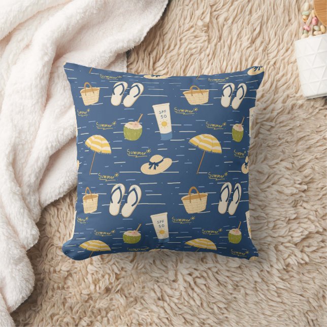 Summer Beach Essentials Pattern (3) Throw Pillow (Blanket)