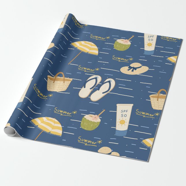 Summer Beach Essentials Pattern (3) Wrapping Paper (Unrolled)