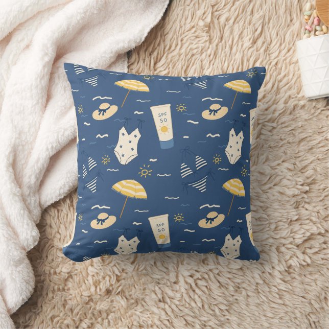 Summer Beach Essentials Pattern (4) Throw Pillow (Blanket)