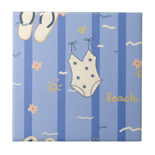 Summer Beach Essentials Pattern (6) Ceramic Tile