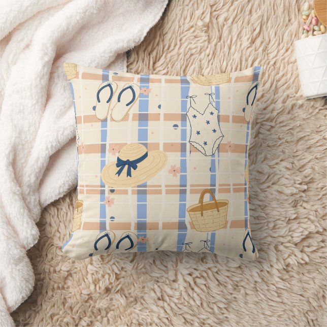 Summer Beach Essentials Pattern (7) Throw Pillow (Blanket)