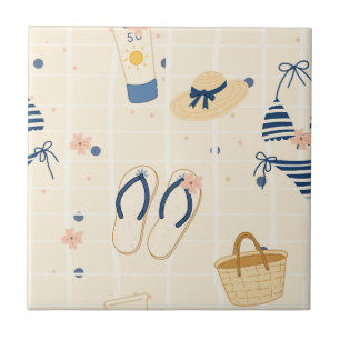Summer Beach Essentials Pattern (8) Ceramic Tile