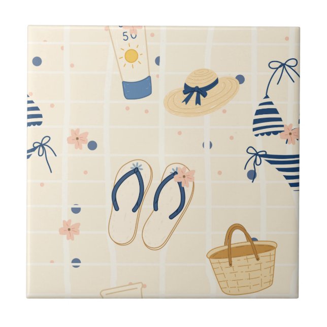 Summer Beach Essentials Pattern (8) Ceramic Tile (Front)