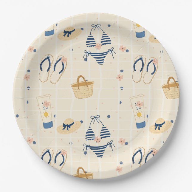 Summer Beach Essentials Pattern (8) Paper Plates (Front)