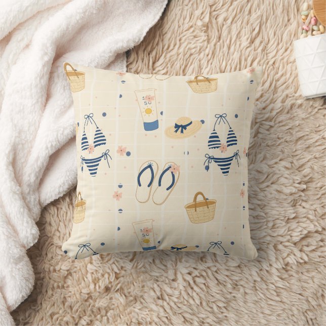 Summer Beach Essentials Pattern (8) Throw Pillow (Blanket)
