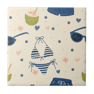 Summer Beach Essentials Pattern (9) Ceramic Tile