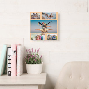 Summer Beach Family Photo Collage Design Square Wall Clock