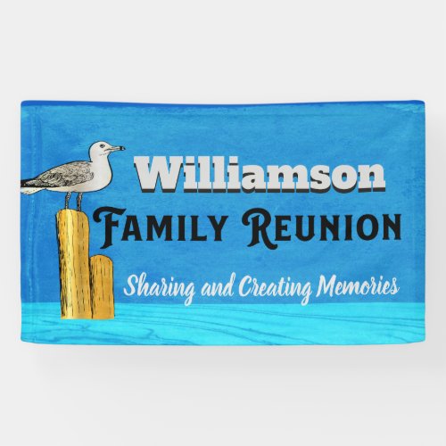 Summer Beach Family Renion Gathering Sea Gull Blue Banner