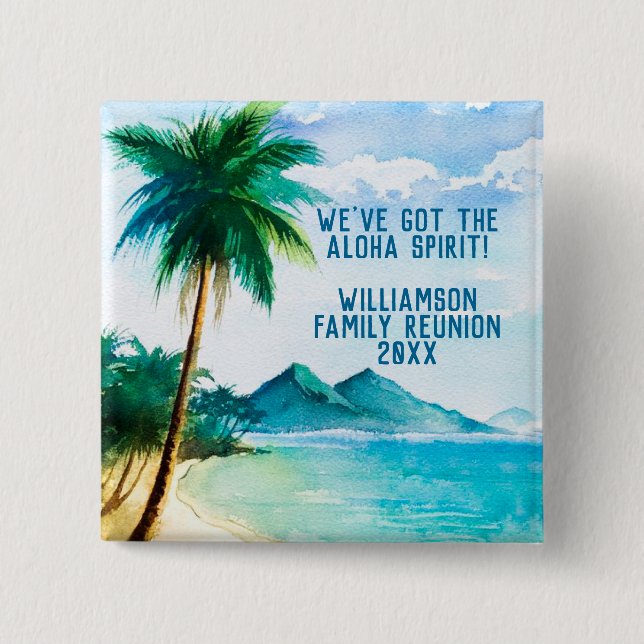 Summer Beach Family Reunion Aloha Gathering Button (Front)