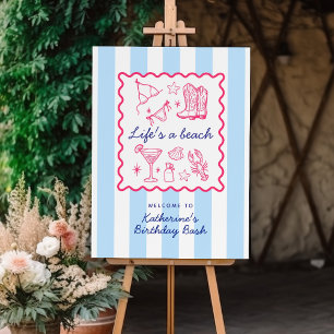 Summer Beach Favorites Blue Pink Birthday Party Foam Board