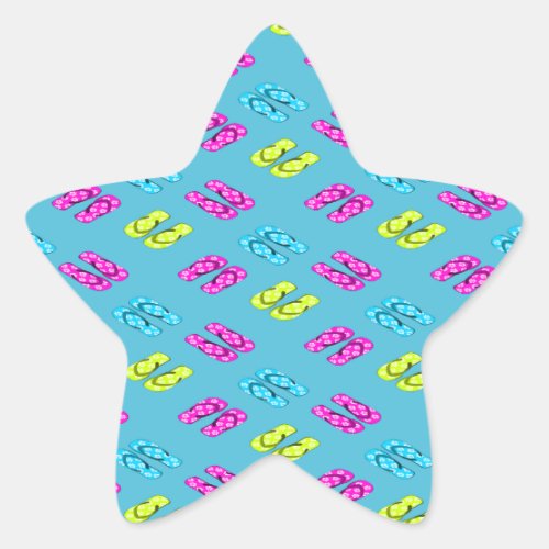 Summer beach flip flops on blue star sticker