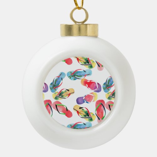 Summer Beach Flip Flops Pattern Ceramic Ball Christmas Ornament