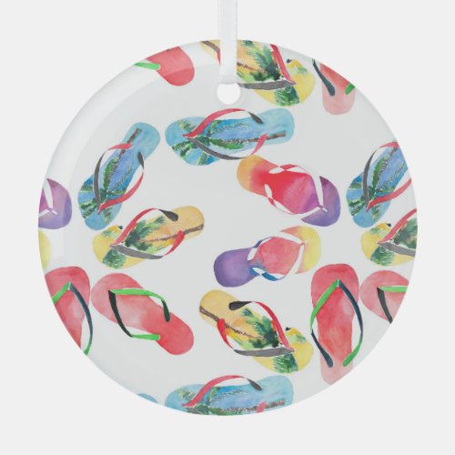 Summer Beach Flip Flops Pattern Glass Ornament