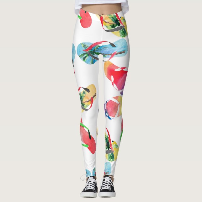 Summer Beach Flip Flops Pattern Leggings (Front)