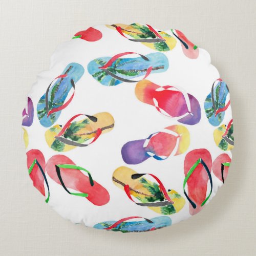 Summer Beach Flip Flops Pattern Round Pillow