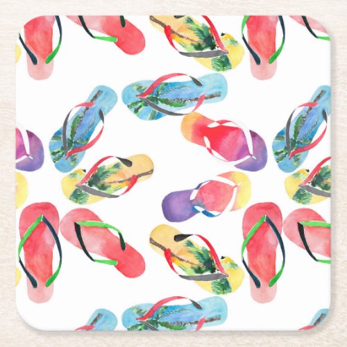 Summer Beach Flip Flops Pattern Square Paper Coaster