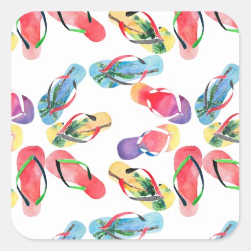 Summer Beach Flip Flops Pattern Square Sticker