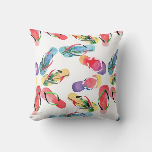 Summer Beach Flip Flops Pattern Throw Pillow