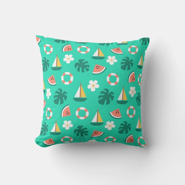 Summer Beach Fun Pattern Throw Pillow (Front)