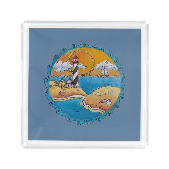 Summer beach fun sunny seashore coastal acrylic tray (Front)