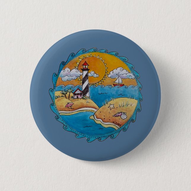 Summer beach fun sunny seashore coastal button (Front)