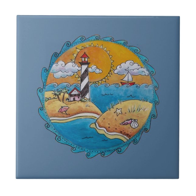 Summer beach fun sunny seashore coastal ceramic tile (Front)
